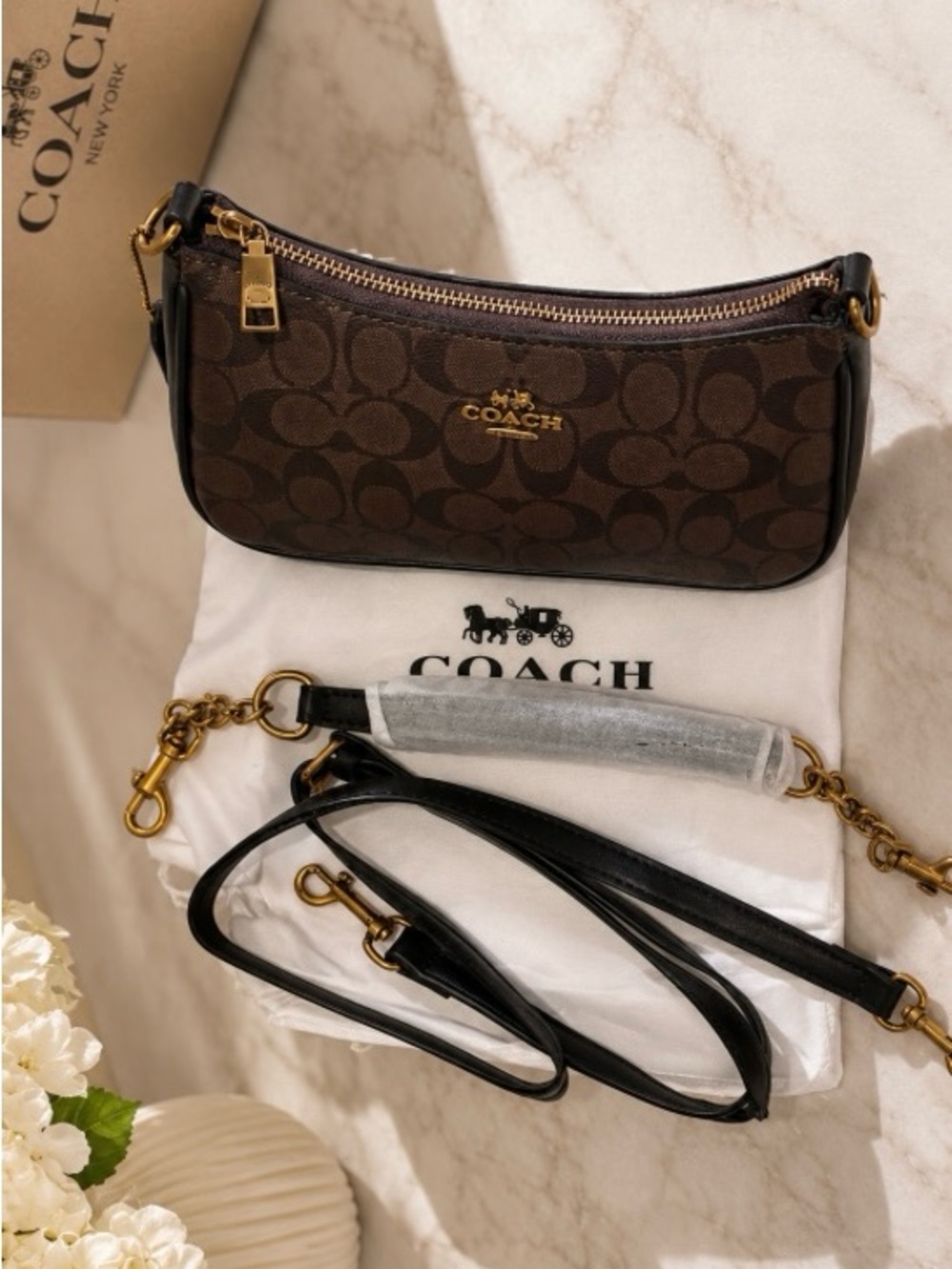 Coach Brown Signature Canvas Shoulder Bag with Gold Hardware - Picture 2 of 3
